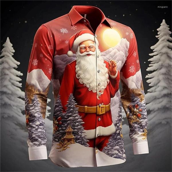 Männer Casual Hemden Santa Claus Urlaub Hemd 3d Druck Verkauf Weihnachten Langarm Party Mode Kleidung