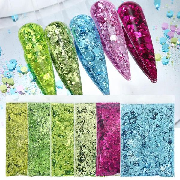 Prego glitter 50g grama verde misturado hexágonos lantejoulas decorações cobalto azul pigmento em pó verão unhas arte acessórios dicas diy