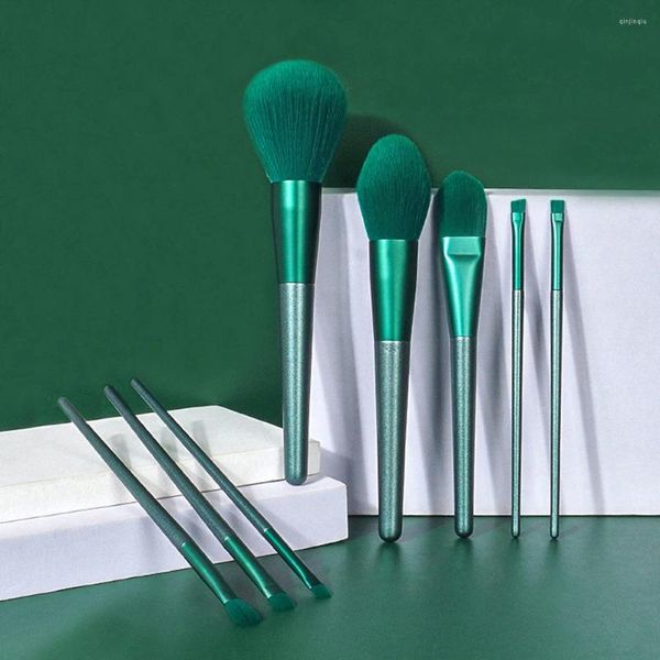 Pennelli per trucco 8 pezzi Set morbido verde Ombretto Fondotinta in polvere Ombretto Miscela di bellezza per strumenti cosmetici per il viso