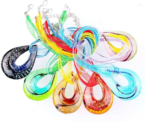Anhänger Halsketten Mode Großhandel 6 Stück handgefertigte Murano Lampwork Glas gemischte bunte große Tropfen Anhänger Charms