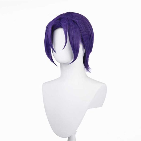 Azul prisão real sombra lingwang cos peruca moda roxo divisão cabelo curto estilo anime cos cabelo falso