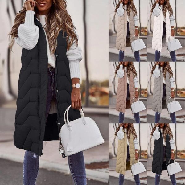 Gilet da donna Gilet con cappuccio autunno e inverno Casual senza maniche Semplice piumino in cotone tinta unita Cappotto caldo taglie forti da donna