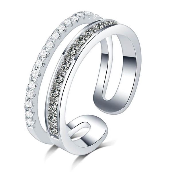 Никогда не выцветает серебряного цвета, радужное кольцо на палец, квадратное круглое кольцо с микро-паве, качественный циркон, двойной ряд, anillo, женский подарок на годовщину 204 г
