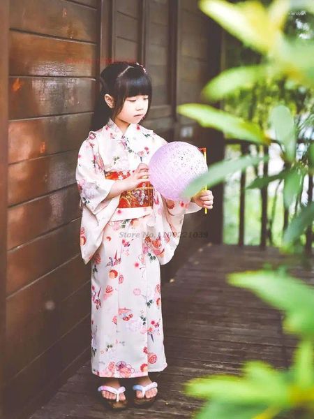 Roupas étnicas 2023 Crianças Japonês Kimono Vestido Traje Tradicional Yukata Kimonos Cosplay Japão National Flower Print Pogal