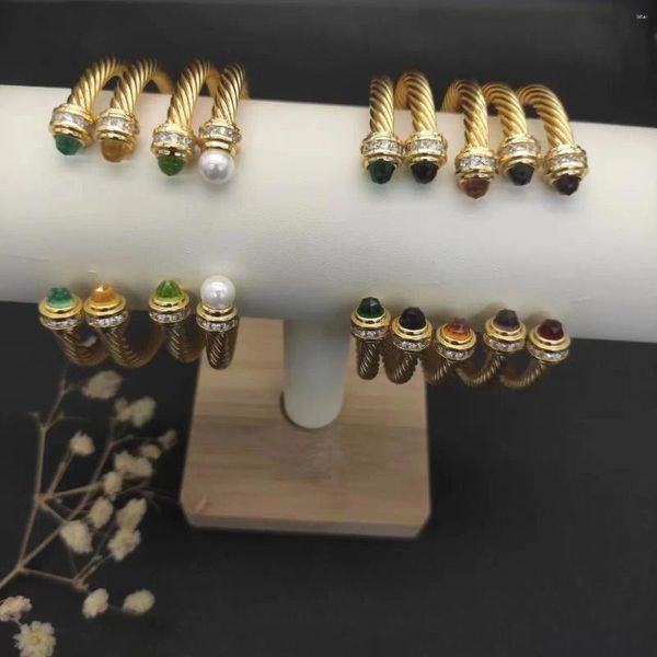 Armreif 5 mm Goldhaken-Armband mit gedrehter Drahtschnalle aus Sterlingsilber mit 14-Karat-Gelbbeschichtung