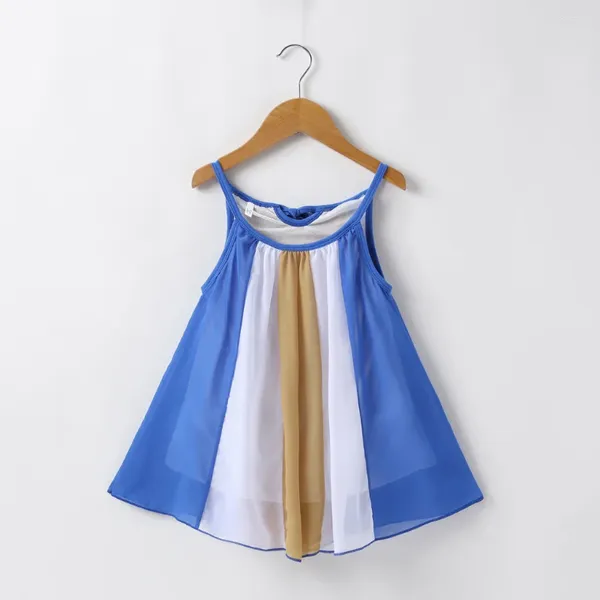 Mädchen Kleider 2023 Sommer Stil Ankunft Mädchen Strap Patchwork Blau Designer Nette Party Childern Kleid Custume 18M-6T