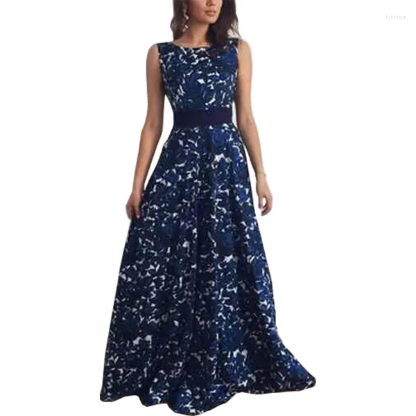 Casual Kleider Blau Rose Europa Amerika Weste Druck Halfter Vestido Ärmelloses Langes Kleid Ohne Gürtel Kleidung Vestidos