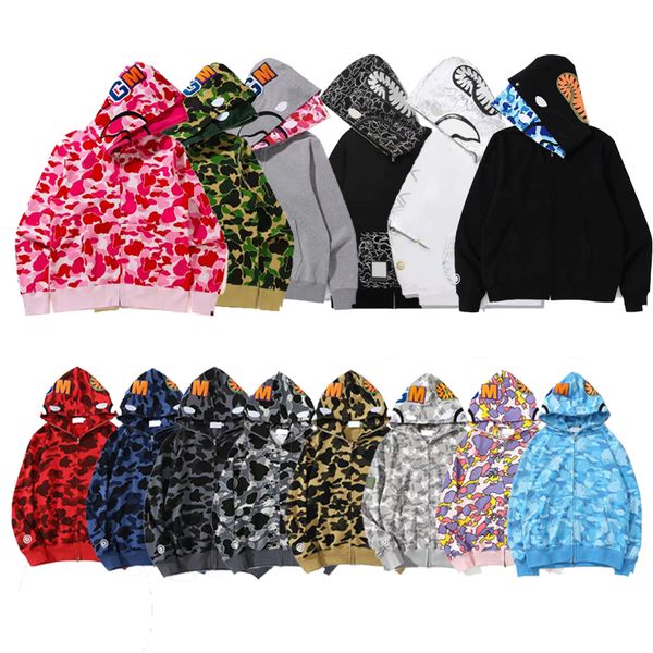 Top Craftsmanship Mens Hoodies Designer Men Women Shark Full Zip Tie Tye Giacca con cappuccio color Griglia Sta Camo Spazza