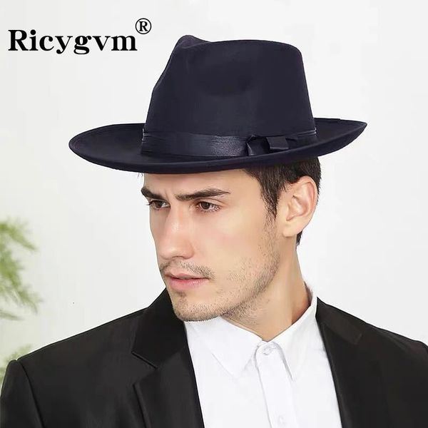 Cappelli a tesa larga Cappello a secchiello classico in feltro di moda per donna Uomo Stile britannico Vintage Church Big Gentleman Jazz Cap Nero Panama Fedora 231216