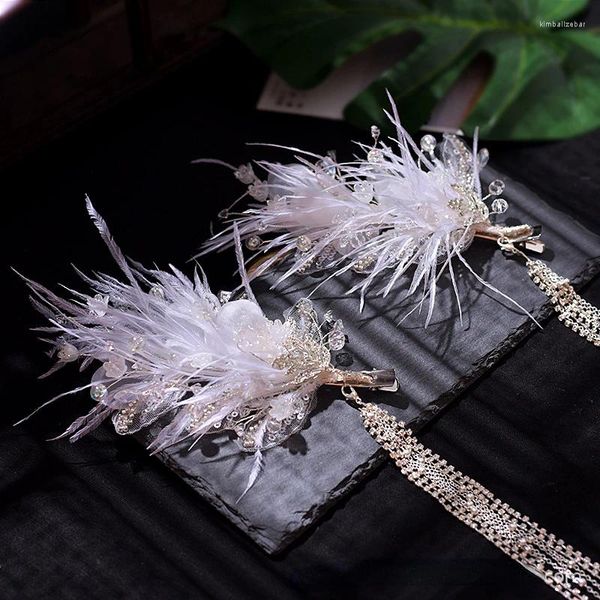 Fermagli per capelli Accessori da sposa in piume di foresta in stile clip a farfalla con rete in cristallo