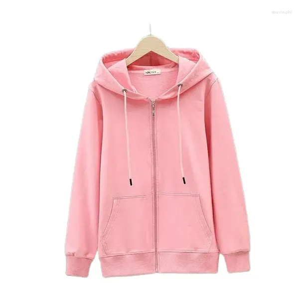 Hoodies femininos de algodão com capuz feminino primavera outono cardigan zip up com capuz em manga longa cor sólida casual camisolas roupas topos