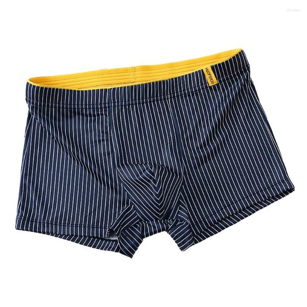 Cuecas masculinas de seda gelo boxers clássicos listras roupa interior macia elasticidade shorts troncos respirável elástico masculino calcinha hip elevador