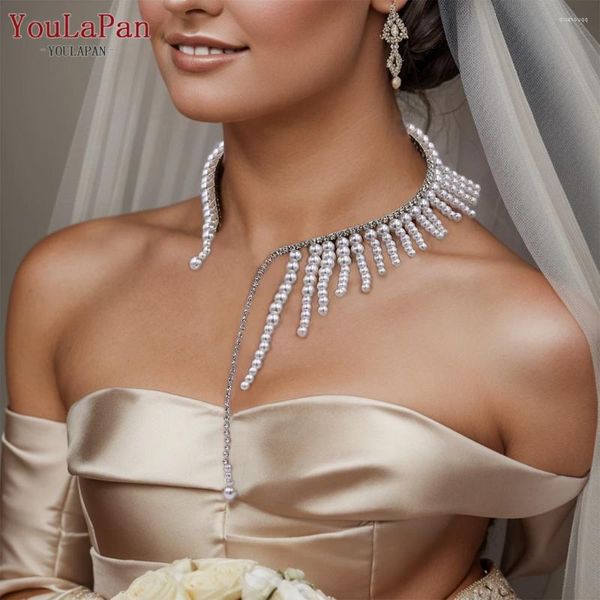 Ожерелья с подвесками YouLaPan, свадебное жемчужное ожерелье, модное колье с кристаллами, свадебные украшения, женское платье, аксессуары со стразами HN04