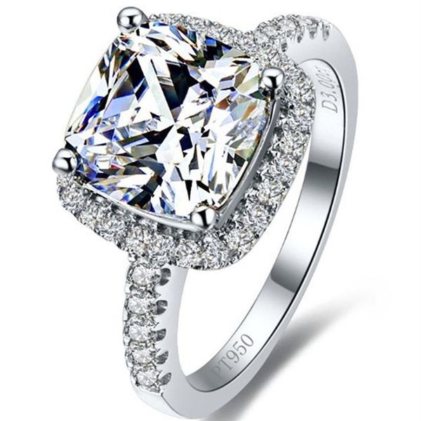 Цельное обручальное кольцо SONA с синтетическим бриллиантом 2 карата, отличная подушка, белая огранка принцессы, сертификат, серебро 925 пробы, Platinum242u