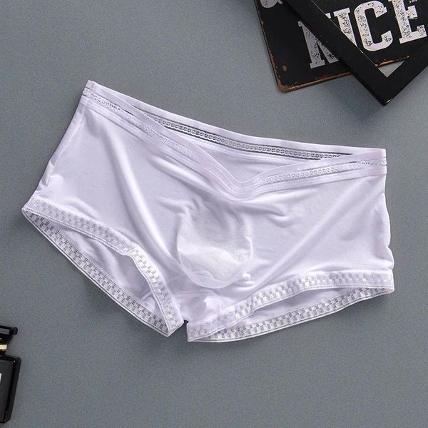 Unterhosen Männer Trunks 3D Pouch Boxer Eis Seide Ultradünne Höschen Sommer Weiche Atmungsaktive Durchscheinende Nahtlose Boxer Nass Verführerische Unterwäsche