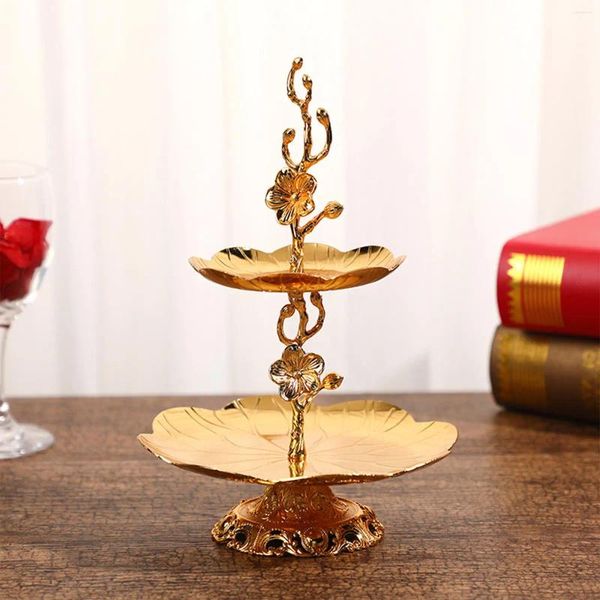 Pratos Europeu Tier Gold Cupcake Stand Estátua Biscoito Bandeja Bolo Lanche Servindo