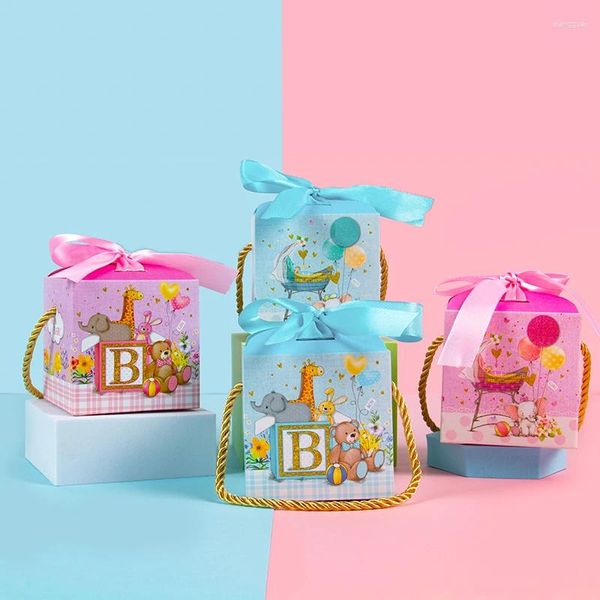 Confezione regalo 10 pezzi Baby Shower Scatole di carta Contenitore di caramelle Nato Genere Rivela Battesimo Ragazza Ragazzo Bambini Compleanno Bomboniere Presenti