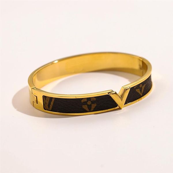 Moda 18k ouro pulseira design clássico aço selo pulseira de marca luxo letras pulseiras mulheres amor jóias gif249n