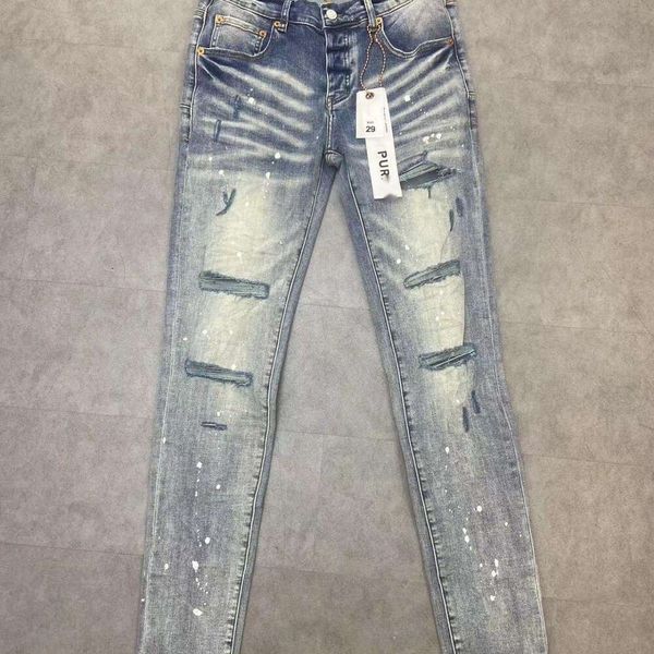 Jeans viola da uomo Jeans con buco slim fit elasticizzati Jeans da bicicletta a gamba dritta slim fit in denim di marca italiana
