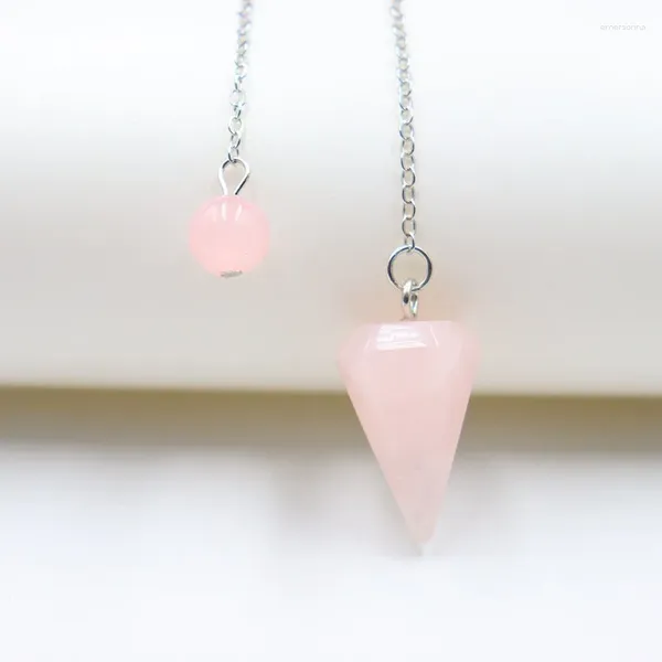 Pingente colares cura cristal pêndulo para adivinhação radiestesia rosa quartzo pêndulos natural gem pedra reiki pêndulos jóias