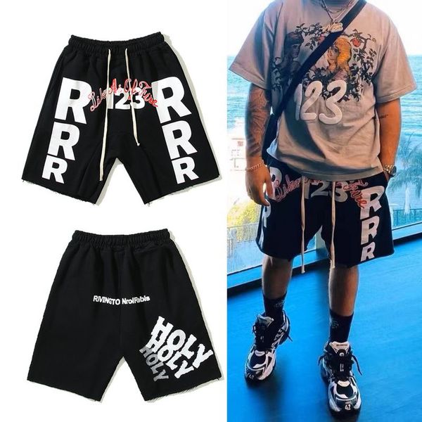 RRR123 Herbst/Winter Neue Big Logo Knife Cut Hose Saum Shorts OS Kordelzug Casual Jerry