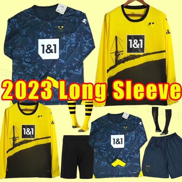 Manga longa Haaland Reus 23 24 Dortmund Futebol Jerseys 2023 2024 Camisas de futebol Bellingham Homens Reyna Brandt Emre Can Haller Guerreiro Kits completos