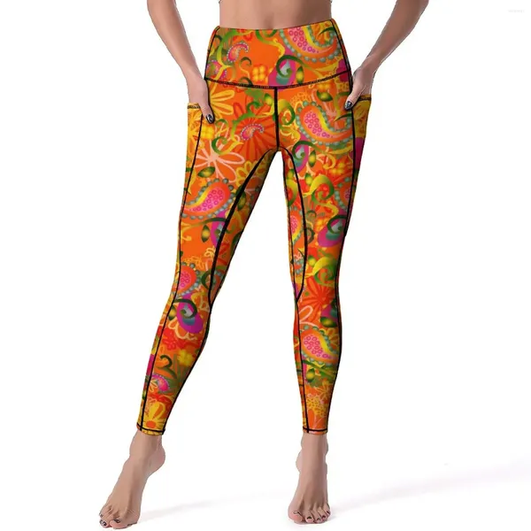 Kadın Taytlar Funky Paisley Seksi Renkli Çiçekler Fitness Yoga pantolonları yüksek bel hızlı kuru spor legging estetik leggins