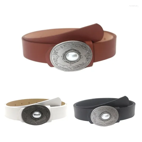 Cinture Cintura con fibbia ad ardiglione Moda per adulti Goffratura Cintura ovale Cintura per jeans Decorazione in vita Accessori per abbigliamento per ragazza per adolescenti