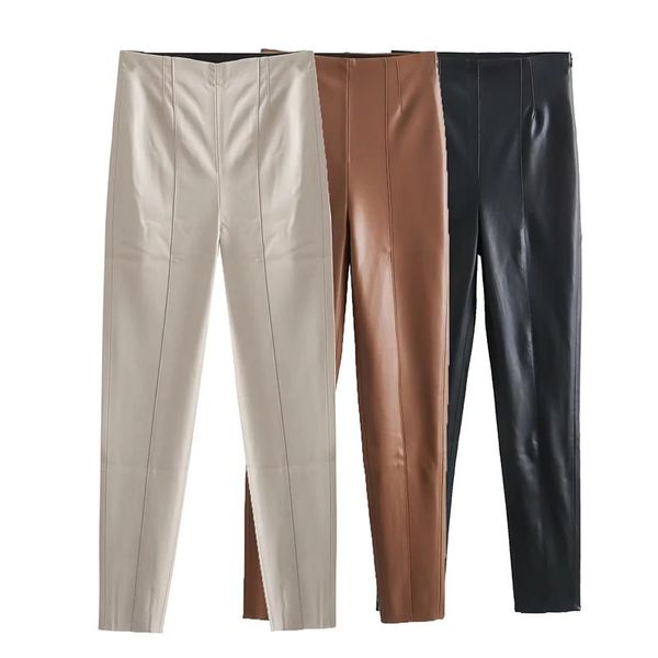 Мужские брюки YENKYE, женские эластичные леггинсы из искусственной кожи с высокой талией, женские брюки-карандаш с бесшовным подолом 231216