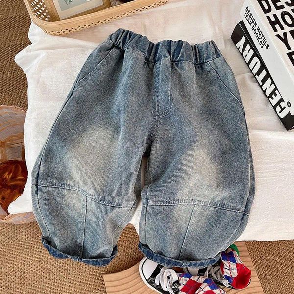 Pantaloni 2023 Jeans da ragazzo primaverili e autunnali Pantaloni larghi per bambini retrò alla moda bianco macinato