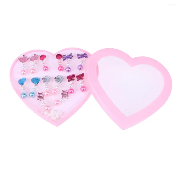 Bolsas de jóias 7 pares crianças clip-on brincos coração caixa de escassez pérola pendurado clipe de orelha fingir conjunto para jogar vestindo