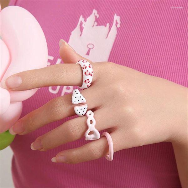 Fedi nuziali Cute Dot Smalto rosa per le donne Ragazze Polsino aperto Anello per dito Gioielli in stile coreano Regalo Bague Y2K Accessori