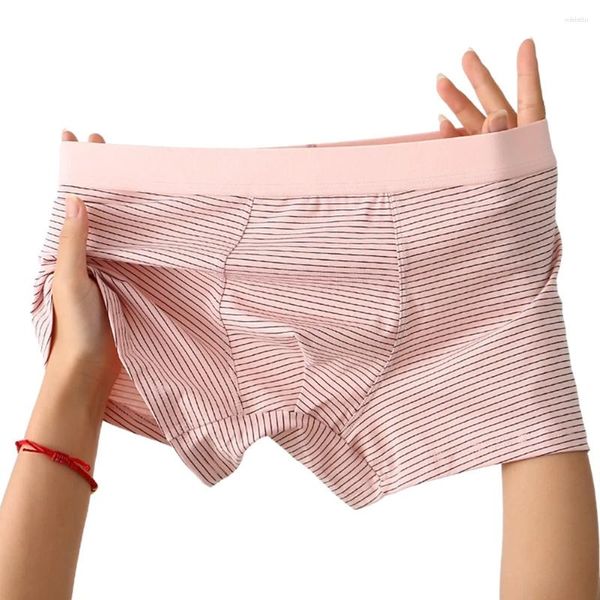 Mutande da uomo Boxer a righe sexy Slip U Pouch Pantaloncini di sudore traspiranti Intimo a vita bassa Lingerie comoda allentata casual