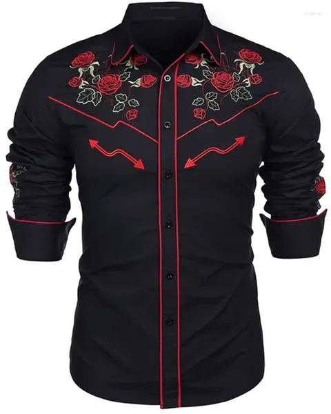 Camisas casuais masculinas 2023 camisa ocidental floral impressão lapela rua manga longa botão roupas moda designer estilo