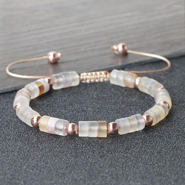 Strand 4 6mm Cilindro a forma di agata bianca braccialetto intrecciato fascino delle donne braccialetti di yoga catena fatta a mano regolabile gioielli Pulsera regalo