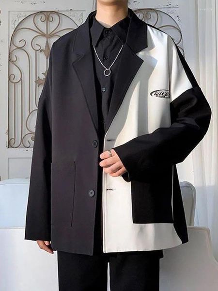 Abiti da uomo Giacca da abito casual Abbigliamento autunnale Nero Bianco Abbinamento colore Donna Coreana Tendenza Blazer Design Cuciture Cappotto fresco