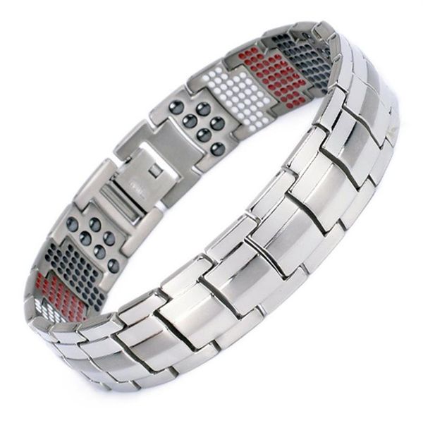 Мужской магнитный браслет для здоровья для мужчин, посеребренный браслет из чистого титана, магнитный ион германия, красные браслеты дальней инфракрасной области Jewe182m