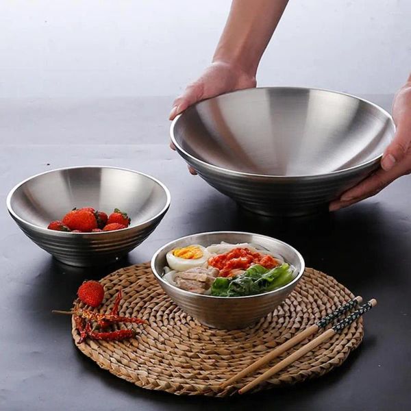 Tigelas Criativas Tigela de Sopa de Aço Inoxidável Estilo Coreano Golden Silver Color Salada de Frutas Única Camada Casa Utensílio de Cozinha