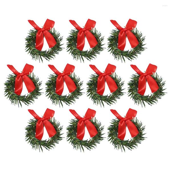 Flores decorativas 10 Pcs Natal Pequena Grinalda Flor Guirlandas Xmas Grinaldas Agulhas de Pinheiro Anéis Decoração Porta Pendurada Para Pilares Ornamento