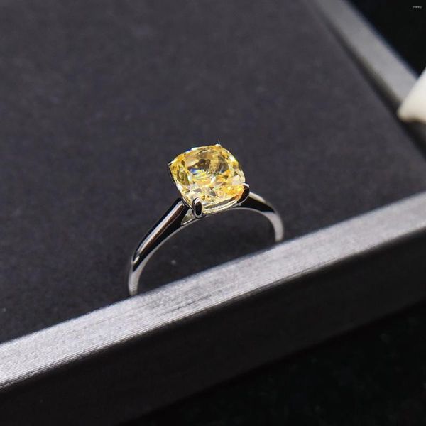 Anéis de cluster 1.5ct amarelo diamante anel de noivado para mulheres jóias de casamento platina sólida 950 r158