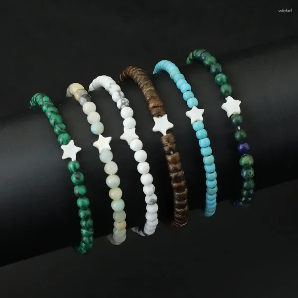 Bracciale con perline in pietra naturale fatto a mano da 4 mm, braccialetto con perline a stella con conchiglia carina per bracciale da uomo, gioielli Homme