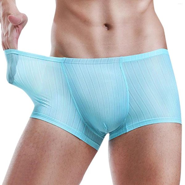 Mutande Mutandine da uomo Sexy Estate Sottile Trasparente Boxer in seta di ghiaccio Traspirante Vita da uomo Pantaloni antitraccia Intimo Ropa Interior Hombre