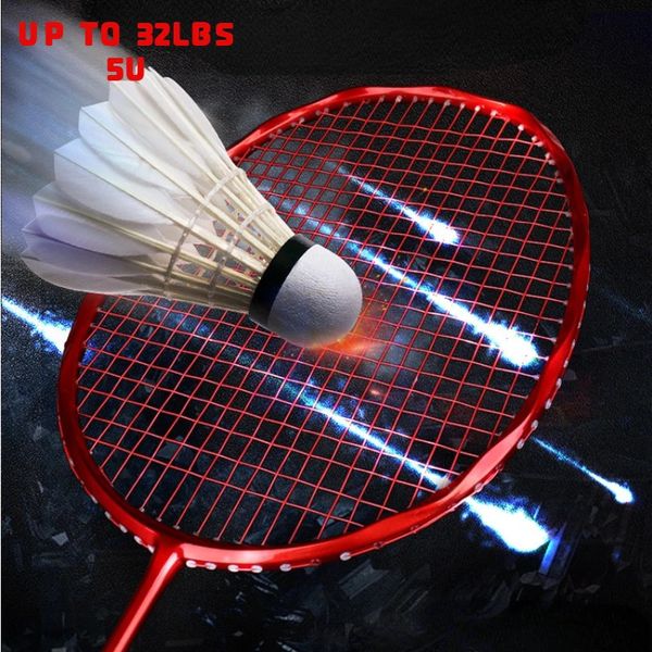 Raquetes de badminton 5U Raquete de badminton profissional integrada de carbono Ultra leve ofensiva única raquete de peteca para treinamento de jogo até 32 libras 231216