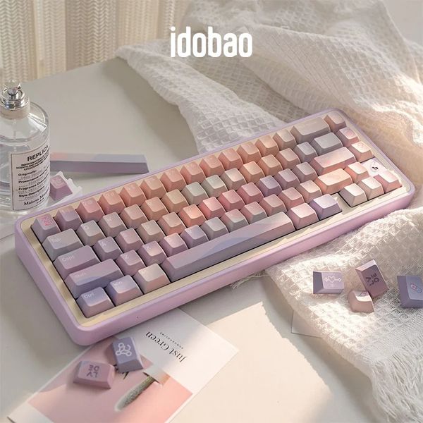 Teclados Idobao Rosa Cherry Key Caps PBT Keycaps Roxo Kawaii Cute Gradiente Keycap para teclado mecânico personalizado 231216