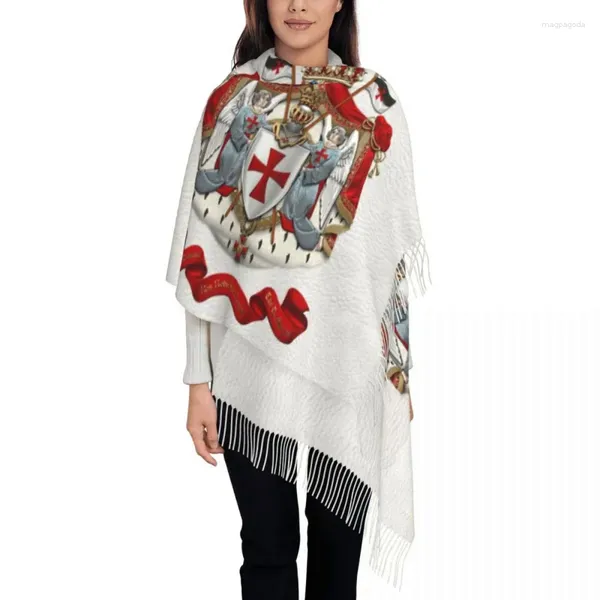 Roupas étnicas moda casaco de braços sobre couro branco borla cachecol mulheres inverno outono quente xales envolve feminino cavaleiros templários escudo