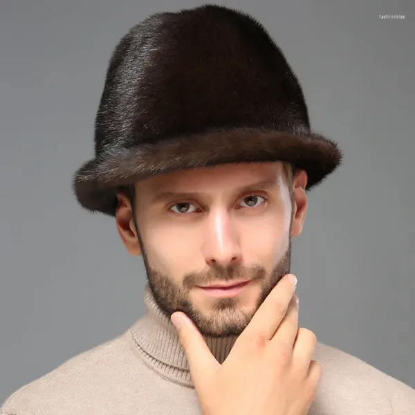 Berretti Cappello da uomo intero di mezza età e da anziani, alla moda, caldo, naturale, all'aperto, berretto nero