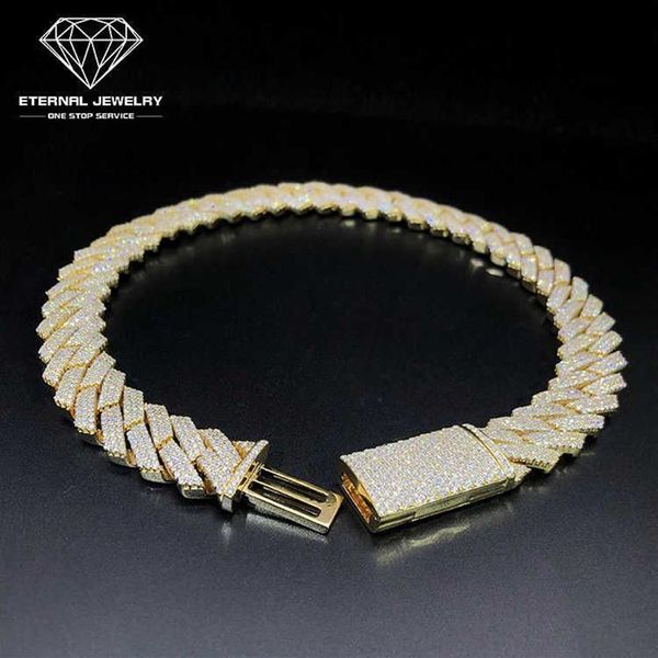 Factory Custom Men Hip Hop Iced out 18inch Solid S925 10K 14K 18K Gold Yellow 10mm Moissanite Diamond Cuban Chain Link Necklace300q