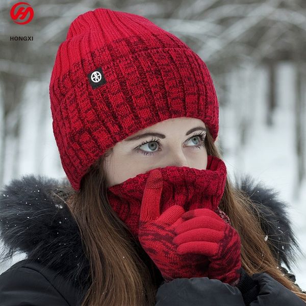 Sciarpa e cappello firmati Guanti in tre pezzi lavorati a maglia invernali caldi da uomo Berretto con teschio per capelli Baggy Gorro per regalo per uomo adulto e donna