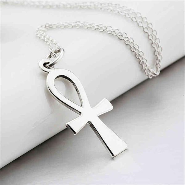 925 Sterling Silber vergoldet ägyptische Ankh Kreuz Anhänger Halsketten Modeschmuck Kragen Halskette Weihnachtsgeschenke für Frauen Gnx8769247S