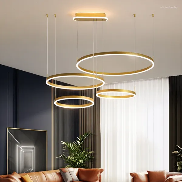 Kronleuchter Moderne LED-Pendelleuchten Hängelampe Wohnzimmer Schlafzimmer Zimmer Foyer Gold Kaffee Ring Beleuchtung Zuhause Innen